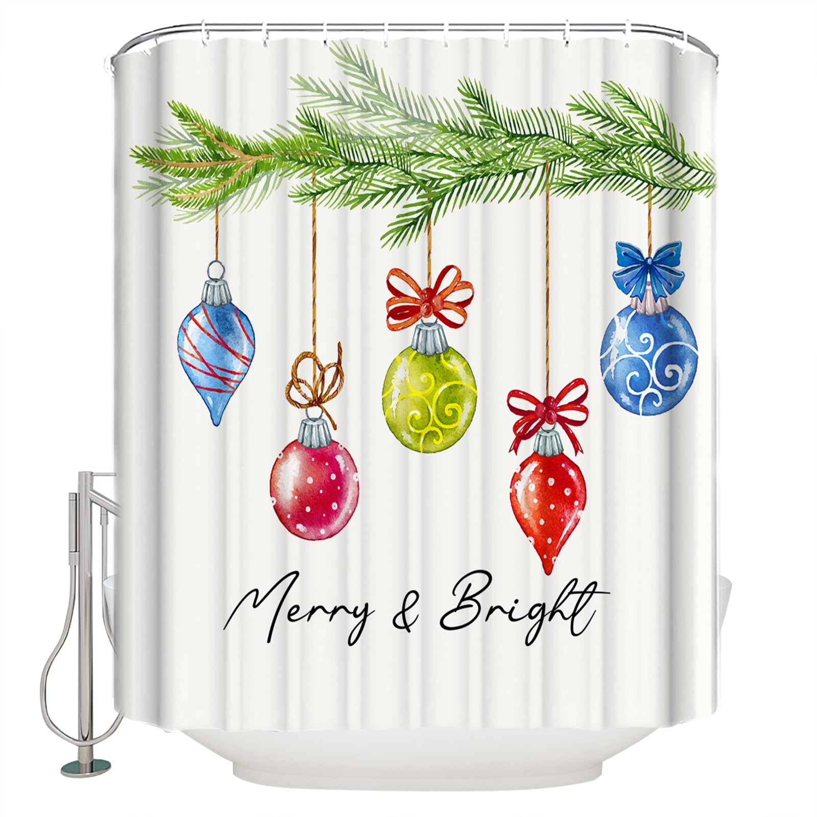 Metawu Christmas Shower Curtain Merry Xmas Holiday Backdrop Snowflakes Pine Trees Shower Curtains Sets Polyester Waterproof Fabric Washable Decorative Bathroom Curtain 72" X 72" With 12 Hooks 1 thumbnail image