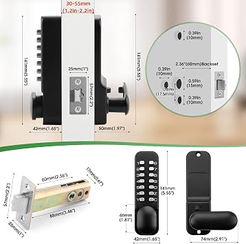 Mechanical Keyless Single-Sided Keypad Entry Door Handle Lock,Black