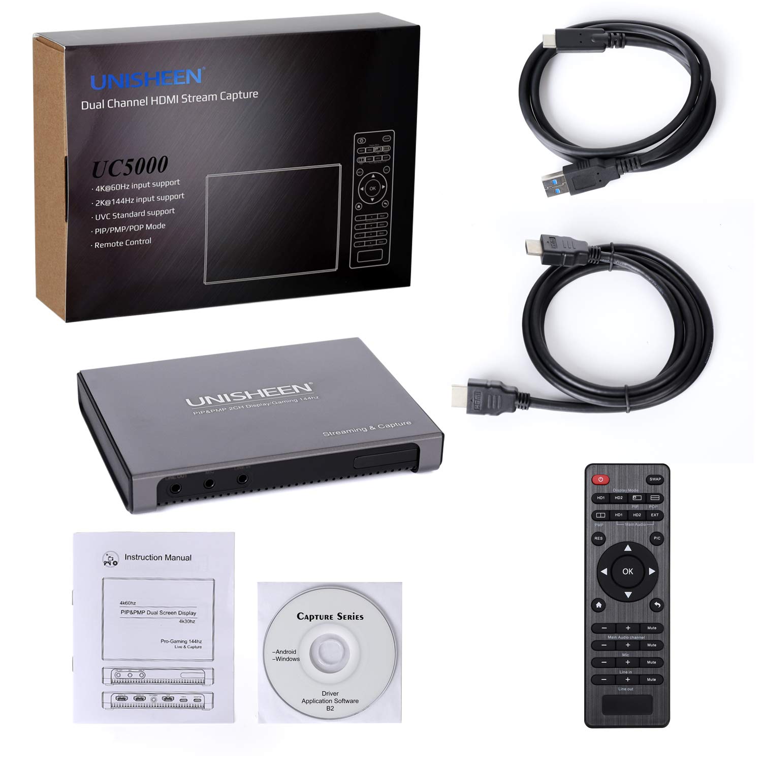 Caja de captura de video 4K USB 3.0 1080P, 144 fps zero-lag, latencia ultra baja, compatible con PS5, PS4, Nintendo Switch, PIP conmutable (UC5000)