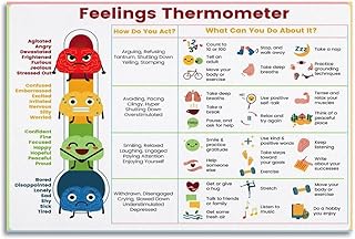 Feelings Thermometer Chart with Coping Skills - Emotions Poster Kids Teens Canvas Poster Painting Canvas Wall Posters Art Picture Print Modern Family Decor Posters 12x18inch(30x45cm)