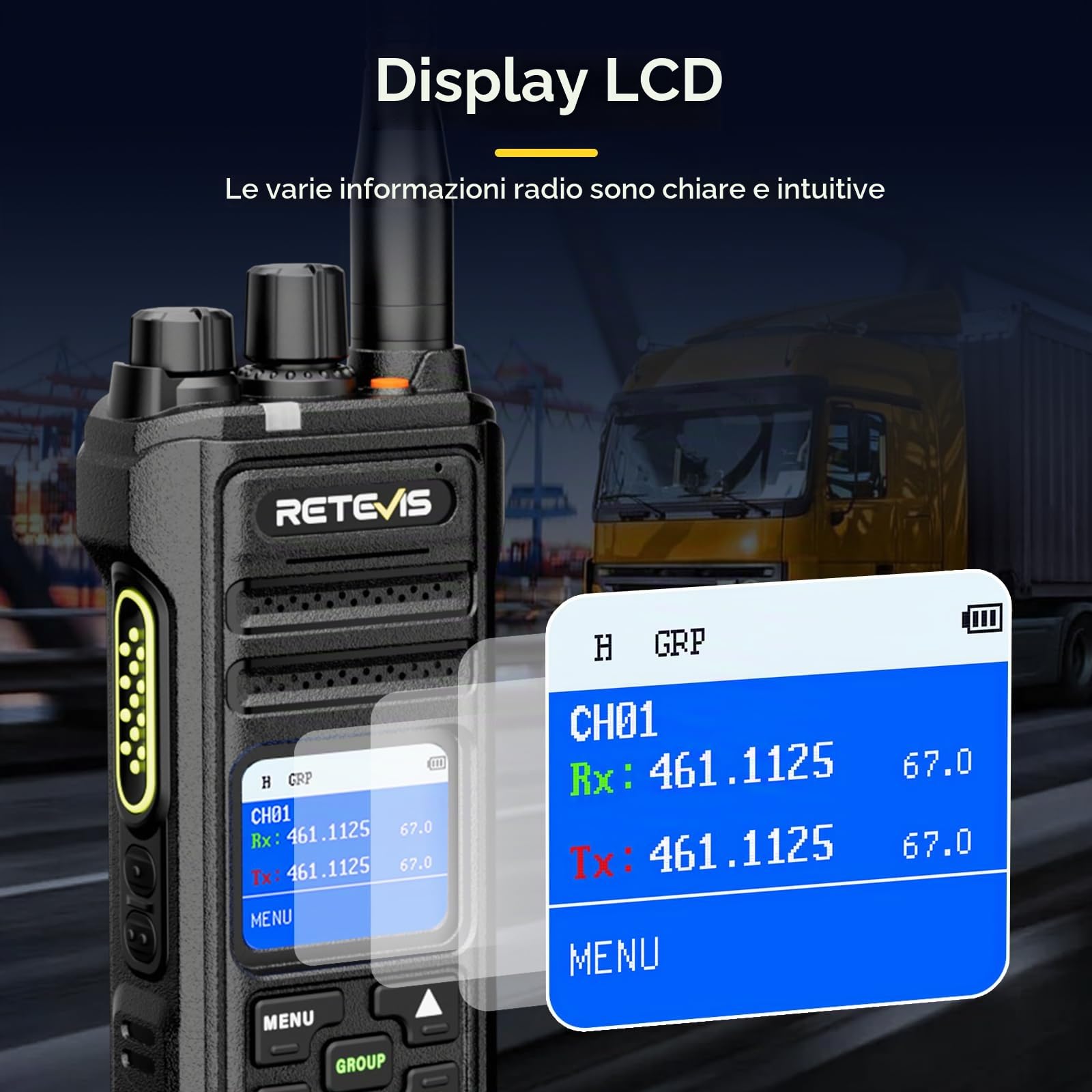 Retevis NR630S Walkie Talkie Lunga Distanza, Ricetrasmittenti Impermeabili IP67, Riduzione del Rumore AI da 2800 mAh, Chiamata di Gruppo LCD, Walkie Talkie Professionali per Logistica (Nero, 1 Pezzi)