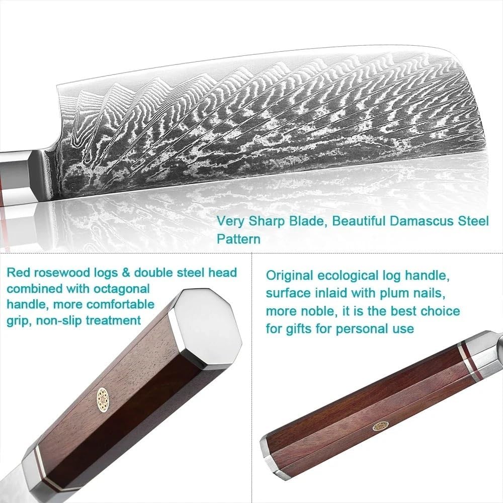 Meat Cleaver,Cleaver Knife 7 Inch Nakiri Knife Multipurpose Japan Damascus Vegetable Knife Asian Kitchen Chef Knife Damascus Steel Sharp Cleaver Knives