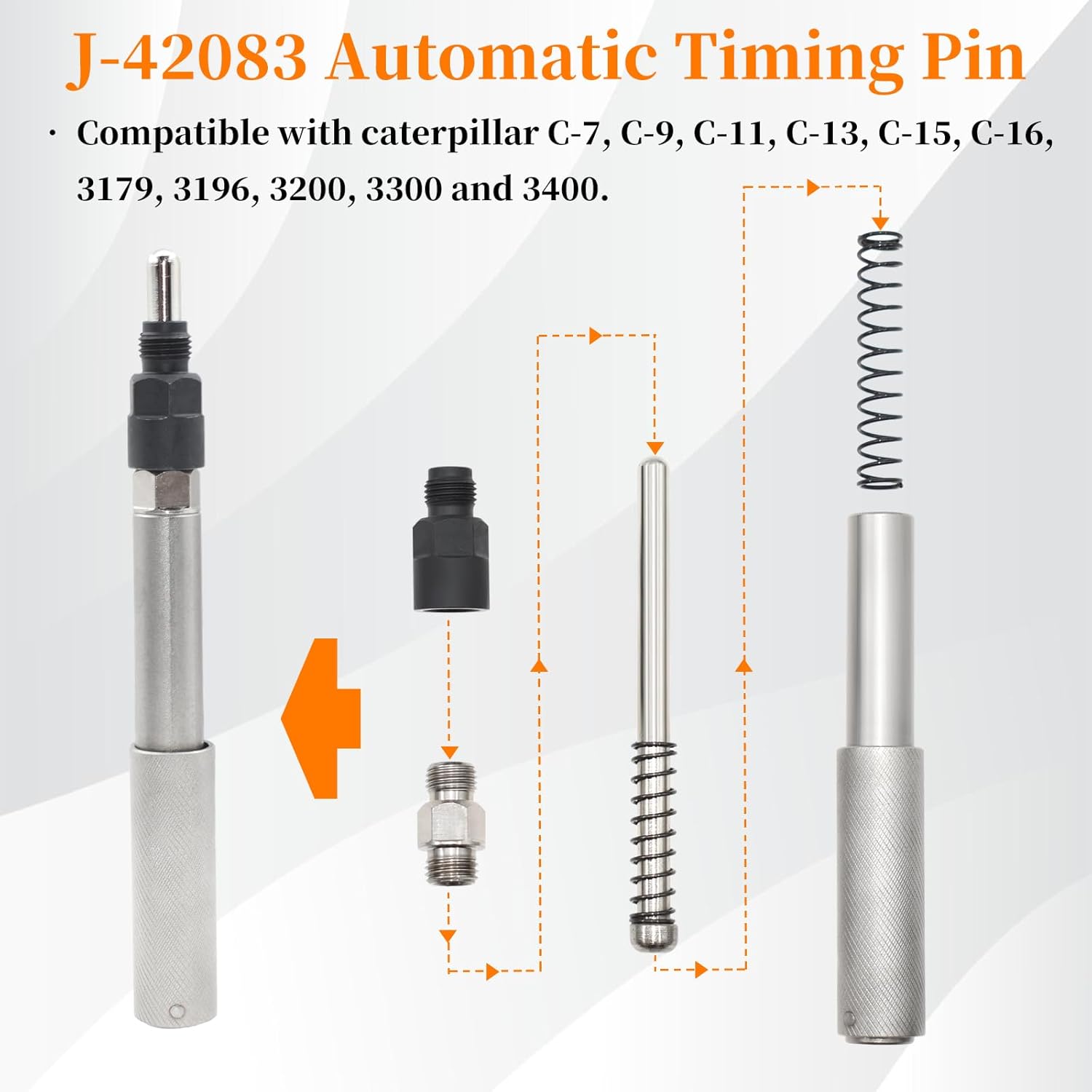 9U-6891 Injector Sleeve Remover Installer Set + J-42083 Automatic Timing Pin + 9U-7227 Injector Height Tool + J-38587-A Engine Barring Socket Fits for CAT Caterpillar 3406E C15 C16 Engines