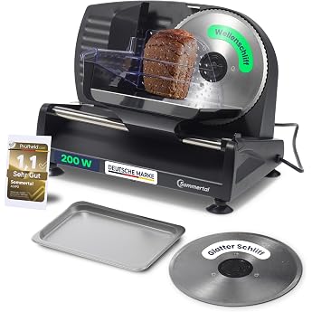 Sommertal AS190 Dual 200 W Stainless Steel Knife with Serrated Edge and Smooth Edge Space-Saving Electric Cutting Machine Bread Slicer Professional Slicer Modern 0-15 mm