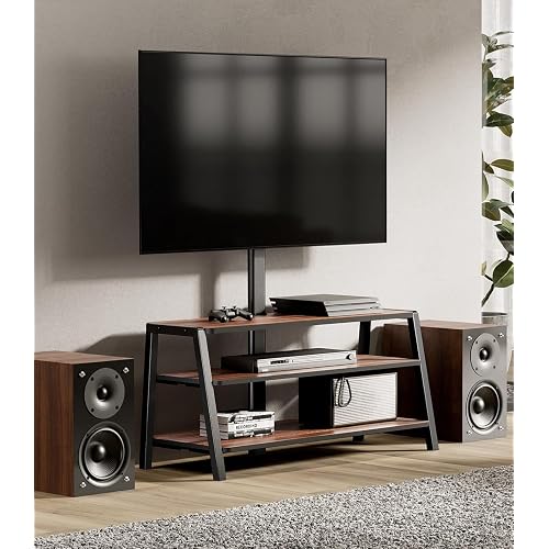FITUEYES 3-Tier Floor TV Stand for 37-70 Inch TVs Entertainment Center Stand with Storage-Height Adjustable TV Console Stands with Walnut Board & Cable Management, VESA 600x400mm