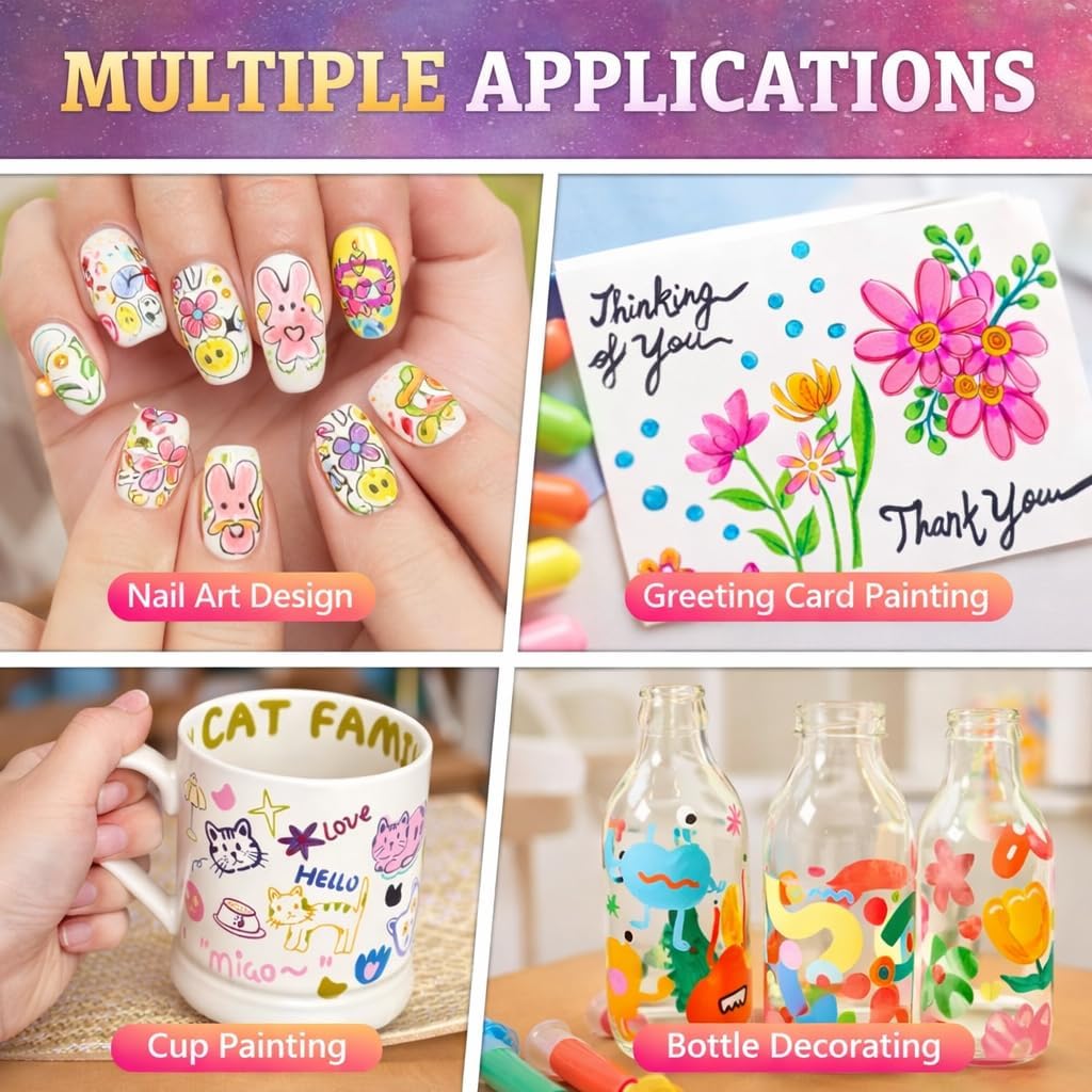 12 Colours Nail Art Markers, Nail Art Pens, Nail Polish Pens Set with Fine Tip, Water-Based Quick Dry Ink for DIY Nail Art, Manicure & Nail Design
