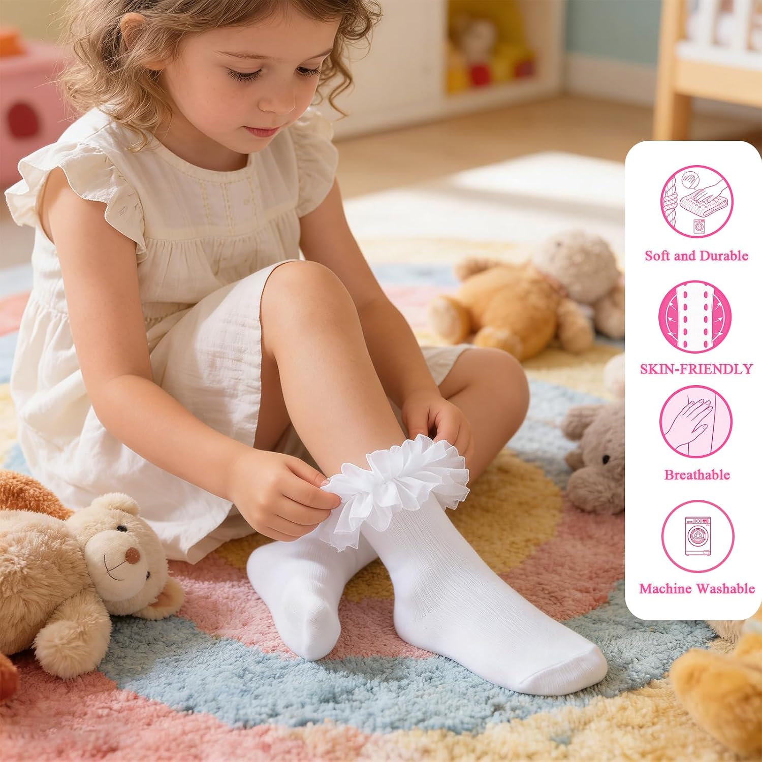 Girls Ruffle Socks Toddler Fluffy Lace Ruffle Sock Turn Cuff Frilly Dress Socks Kids Little Girl Pageant Tutu Sock