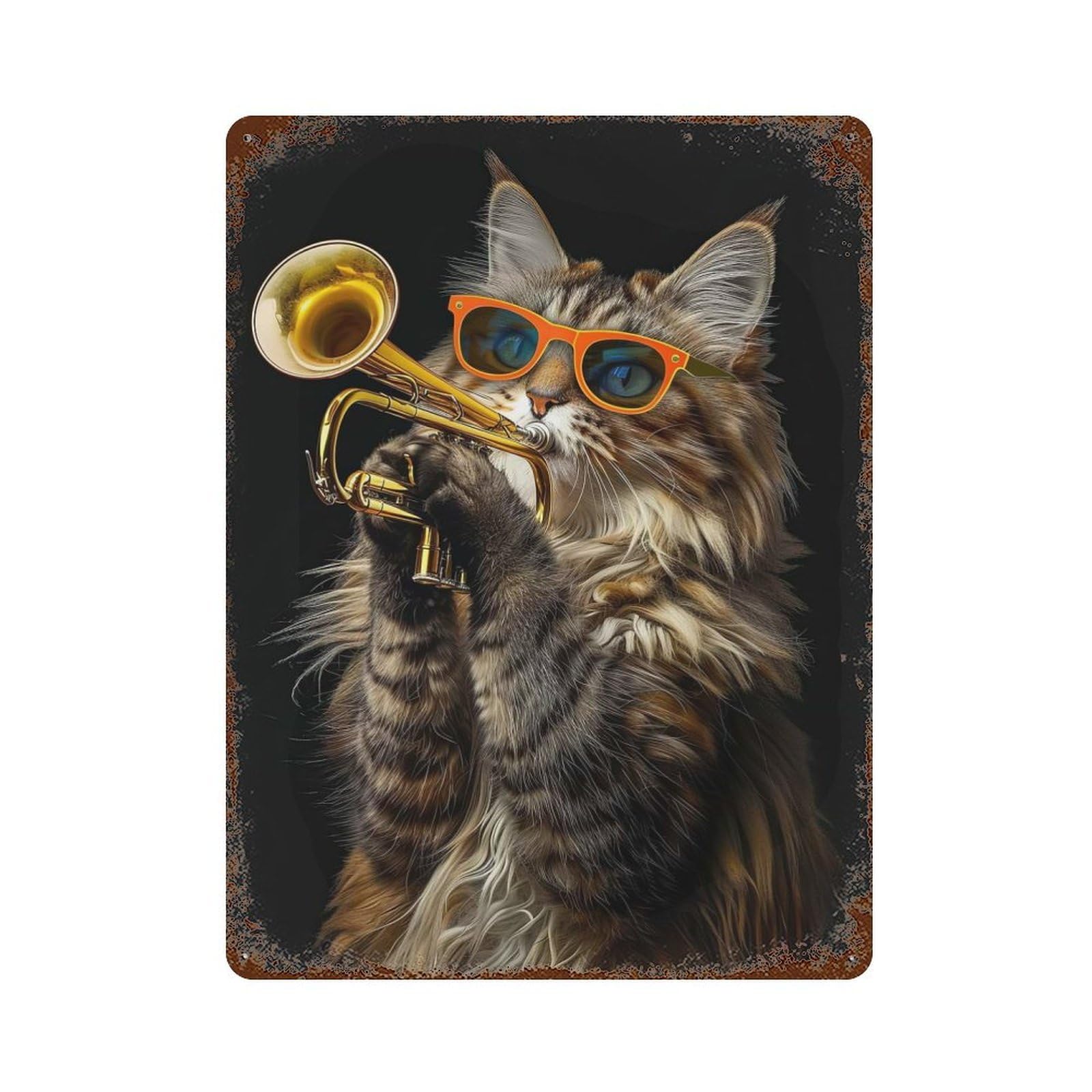 Maine Coon Trumpet Distressed Metal Wall Sign 15.7"x11.8", Ideal for Cafe, Home Bar And Lounge Decor