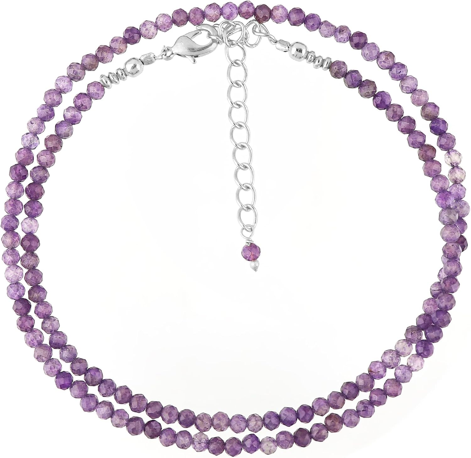 Natural Beaded Necklace Adjustable Choker Crystal Handmade Jewelry, 3 To 3.5 mm Beads, Hypoallergenic 18 Inch Silver Plated Gemstone Necklaces For Women
