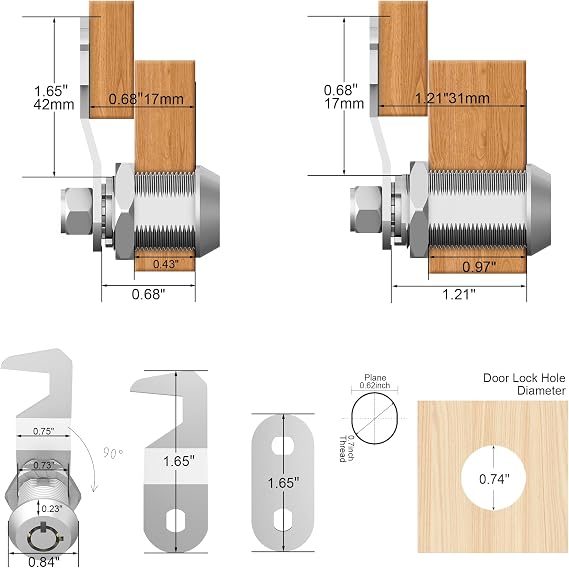 1 Pack 1-1/8 inchToolbox Lock Replacement Lock, Tubular Cam Locks Keyed Different Code Unique, RV Storage Lock, RV Cam Lock for Mailbox Toolbox, Chrome Finish