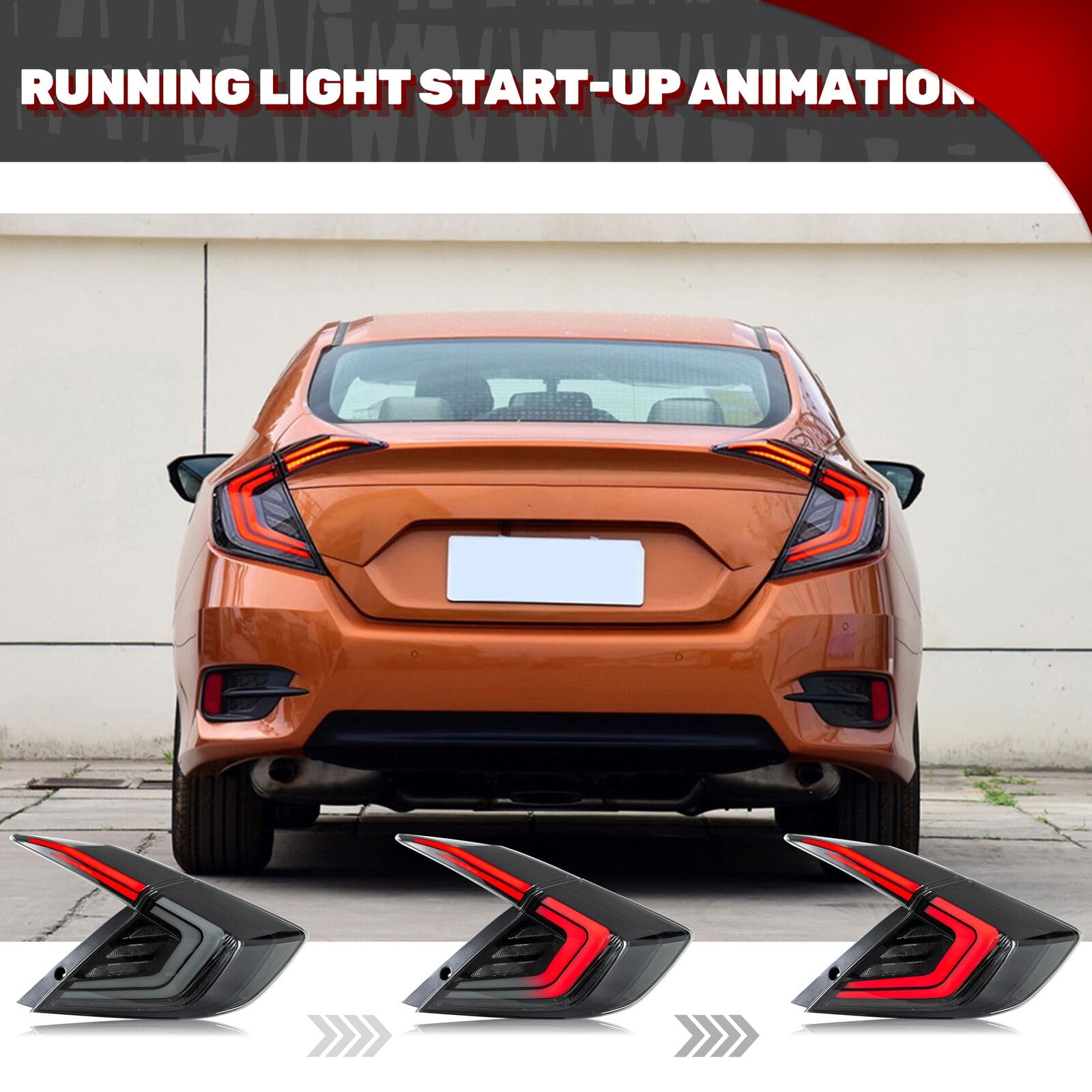 GRANDLOP New Accessary for Honda Civic 2016-2021 Sedan 10th Gen Tail Lights Sequential Signal Rear lamps Clear Animation Kit
