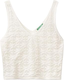 United Colors of Benetton %100 Pamuk Tamamı Desenli Derin V Yaka Sıfır Kol Bluz Kolsuz Kazak Kadın