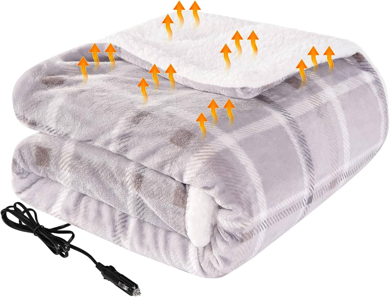 Westinghouse Heated Car Blanket with 3 Heating Levels, 4 Hours Auto Off, 12 Volt Electric Blanket for Car, Truck, SUV, RV, Machine Washable, 59″ x 43”, (Beige Buffalo Plaid)