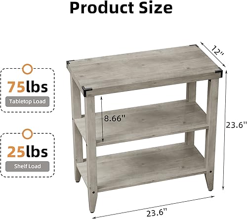 Miniatura 3 de GAOMON Juego de 2 mesas auxiliares estrechas con estante de almacenamiento para espacios pequeños, mesita de noche rectangular rústica, mesita de