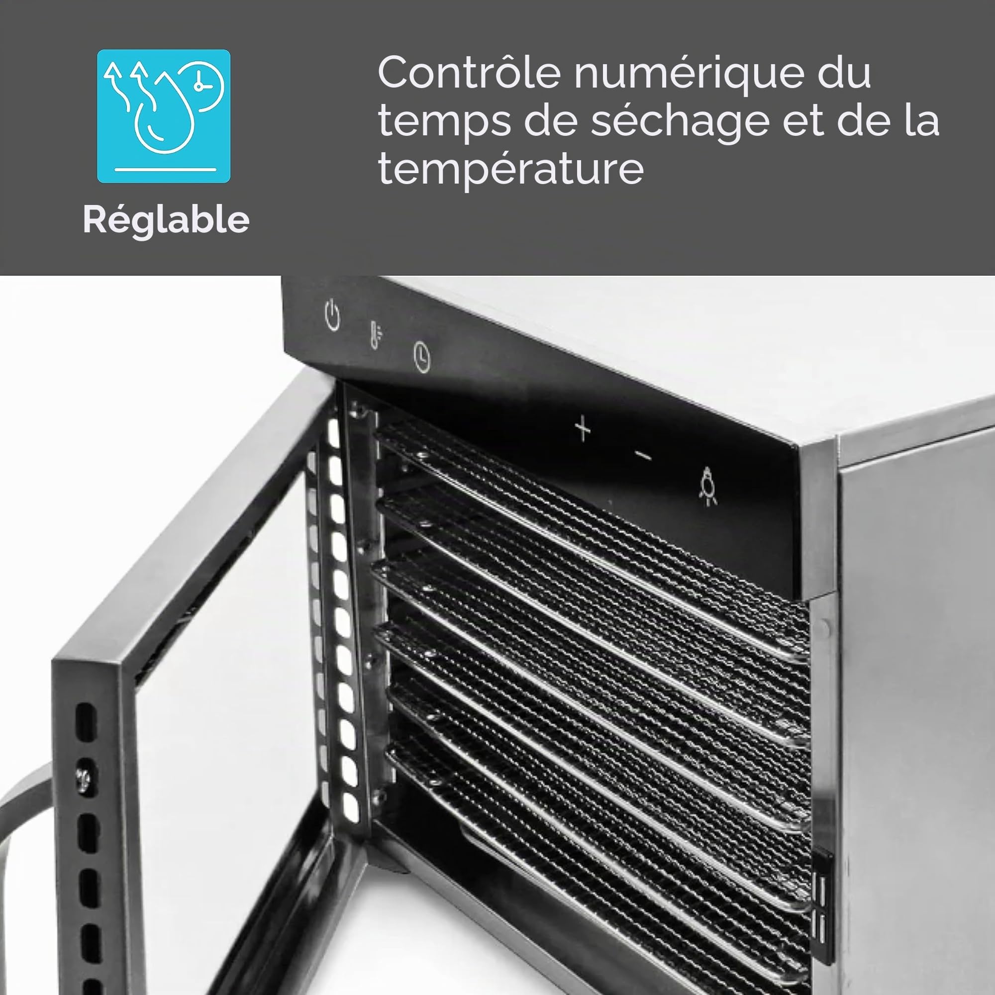 WM-2206 DH Déshydrateur automatique en acier inoxydable – Déshydrateur compact avec 6 grilles de déshydratation en acier inoxydable sans BPA, Argenté