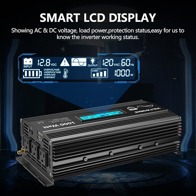 Inversor de corriente pura 1000W VOLTWORKS 12V a 120V miniatura 4