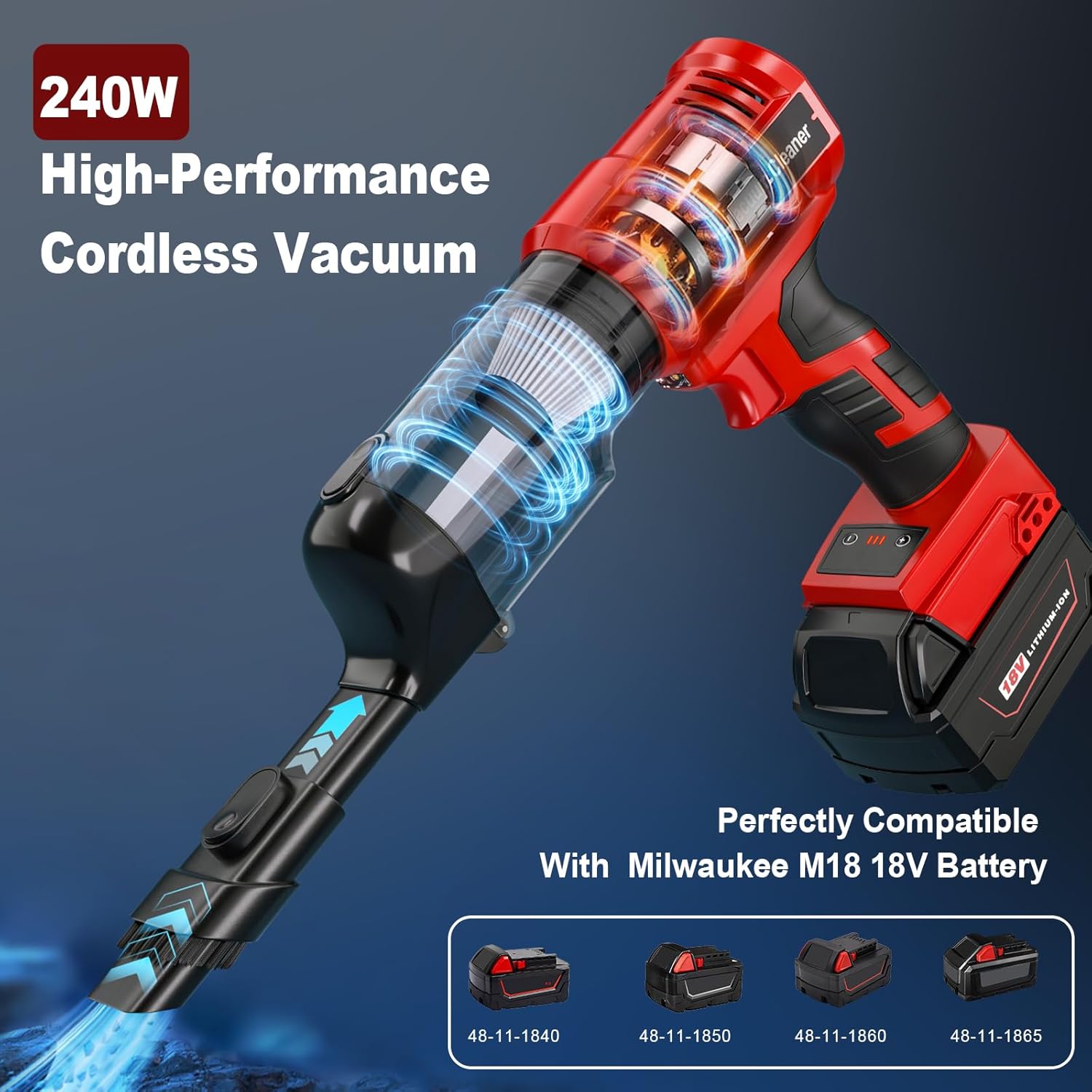 Cordless Vacuum Cleaner for Milwaukee M18 18V Battery, Electric Handheld Vacuum Cleaner with 105AW Powerful Suction, Portable Vacuum Cleaner for Floor, Carpet, Car(Battery Not Included) - Image 2