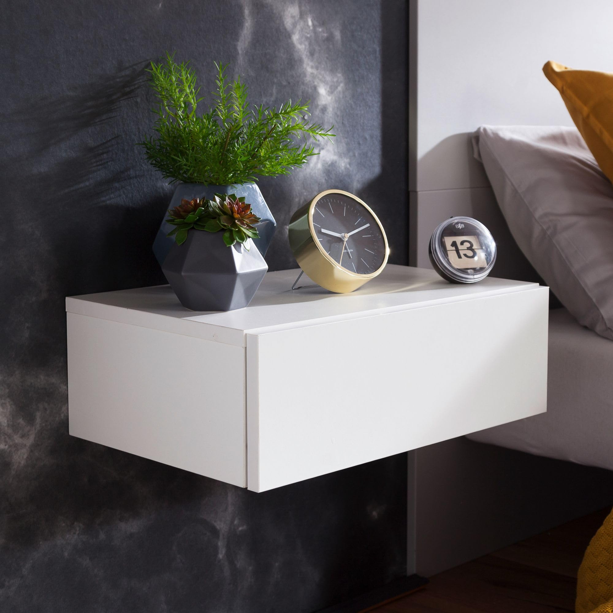 Wohnling bedside table ZADAR for wall mounting 46x15x30 cm white bedside table wood | Wall shelf
