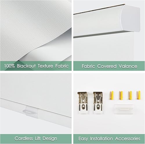 Miniatura 4 de Tonature Persianas enrollables 100 % opacas sin cordón para ventana con cenefa, persianas enrollables con aislamiento térmico libre para ventanas de