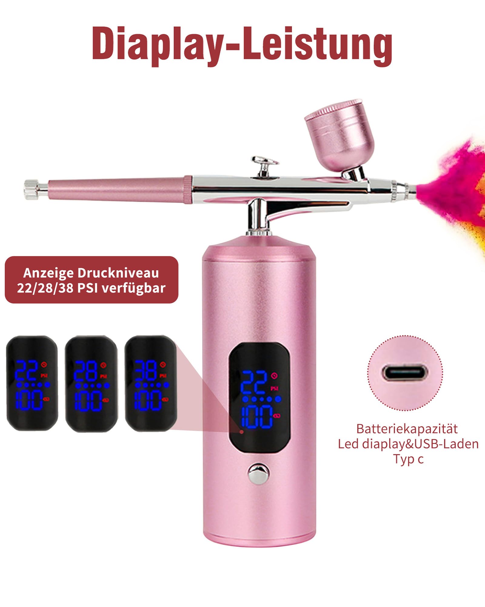 Aerografo con Compresor: 38 PSI Pistola de Aerografo Portátil con Pantalla LED Aerografo para Uñas, Maquillaje, Modelado de Tatuajes, Decoración de Pasteles