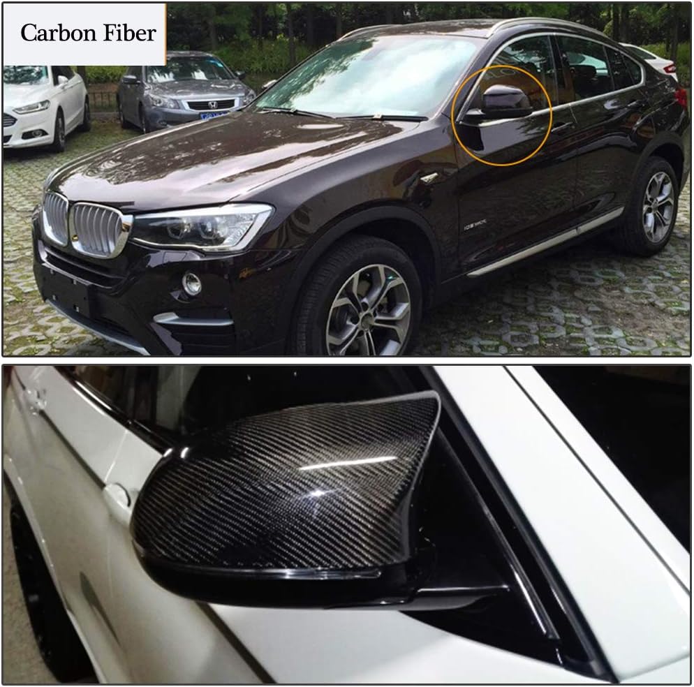 Side Mirror Cover, Carbon Fiber Rearview Mirror Caps for BMW X3 F25 X4 F26 X5 F15 X6 F16 | 2014 2015 2016 2017 2018 Car Exterior Outside Shell, Replacement Left|Right LHD (Non X5M & X6M)