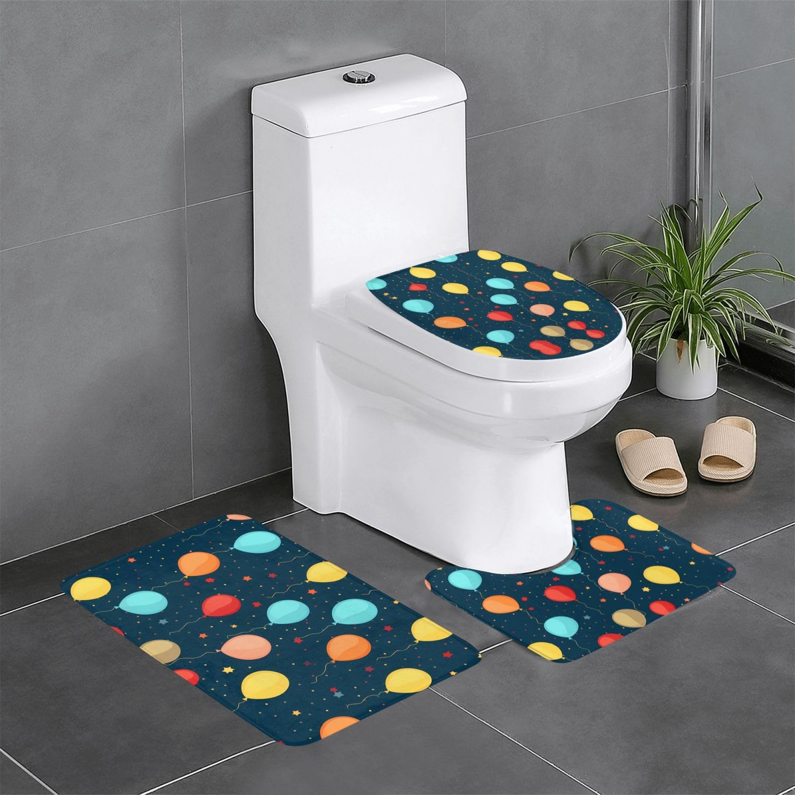 Tapis de salle de bain antidérapants 61x40,6 cm avec couvercle WC, lot de 3 tapis Happy Birthday