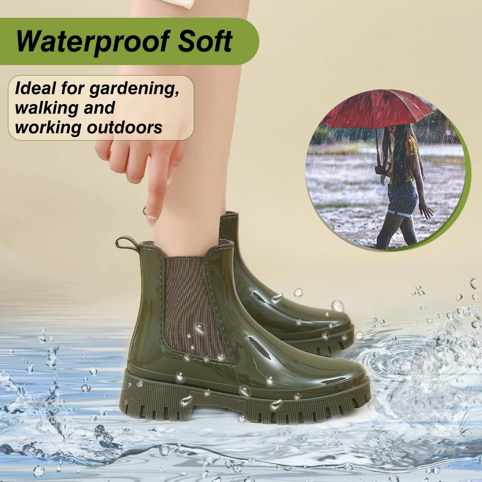 AONEGOLD Stivali Pioggia Donna Impermeabile Antiscivolo Leggere Comode Stivali Gomma Moda Pioggia per Esterni Giardinaggio Boots
