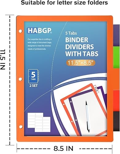 Miniatura 8 de HABGP 15 unidades3 juegos de 3 separadores de carpetas de anillos con pestañas, separadores de páginas de color para carpetas de 3 anillos con