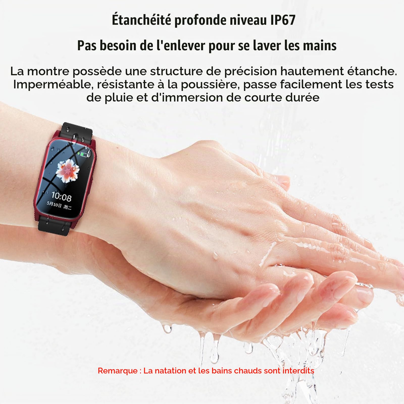 Bracelet SOS Personnes âgées, Montre Connectée avec Détecteur de Chute, Bracelet GPS Tracker, Bracelet de Positionnement GPS, Montre Intelligente pour Personnes âgées,Red