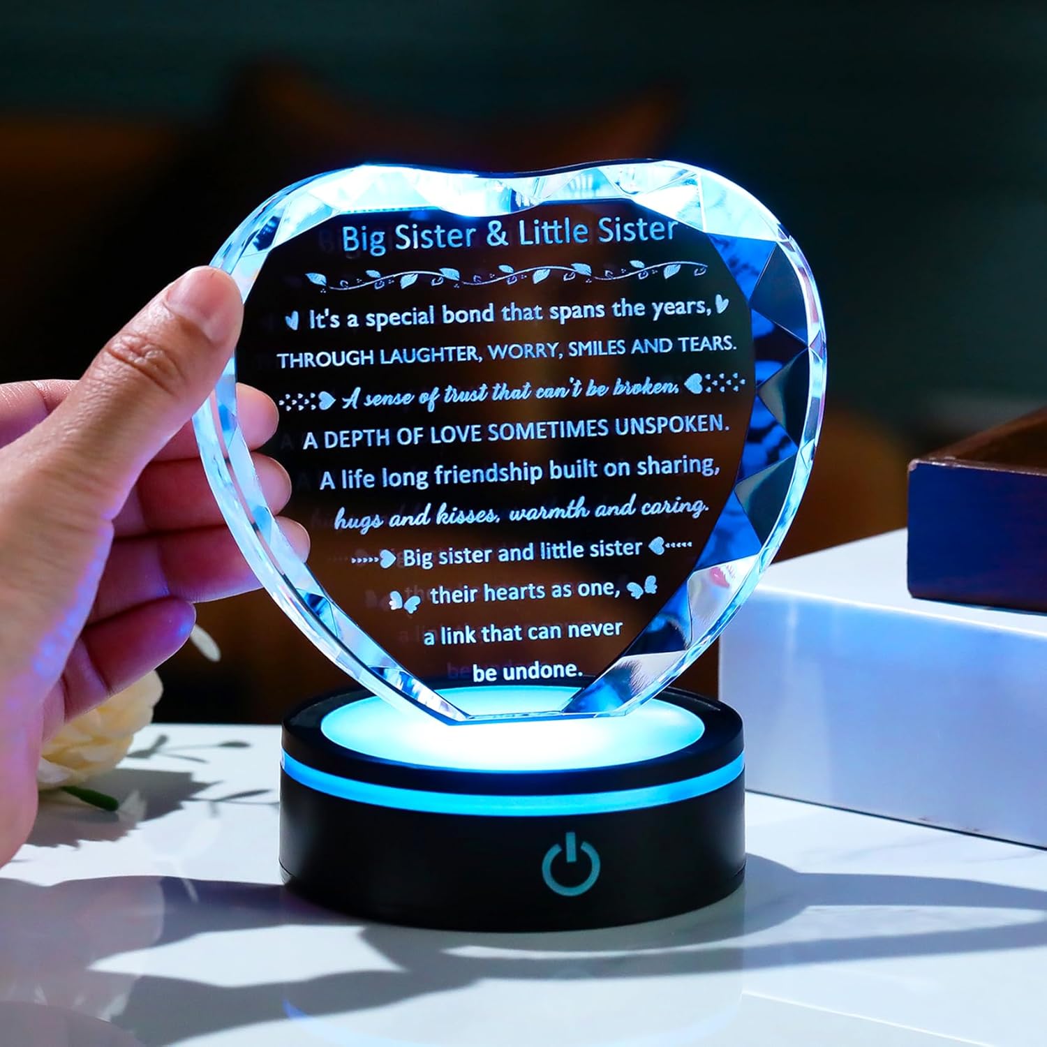 Sister Gifts from Sisters Birthday Gift Crystal with LED Base - to My Sister Gifts Mothers Day Birthday Thanksgiving Christmas Gift for Sister, Big Sister & Little Sister Presents