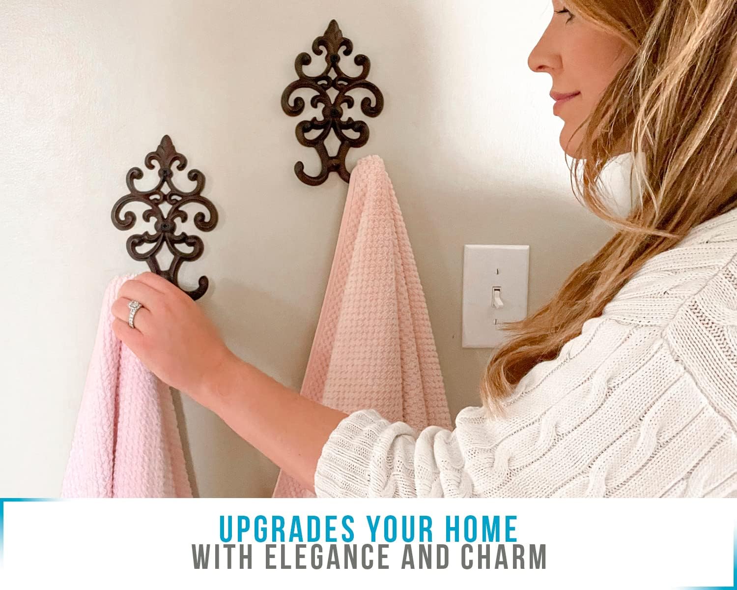 Comfify Cast Iron Vintage Double Wall Mounted Hooks | Decorative Antique Wall Mounted Hanger for Coats, Jackets and More | 7.75" x4.8” | with Screws and Anchors - Set of 2