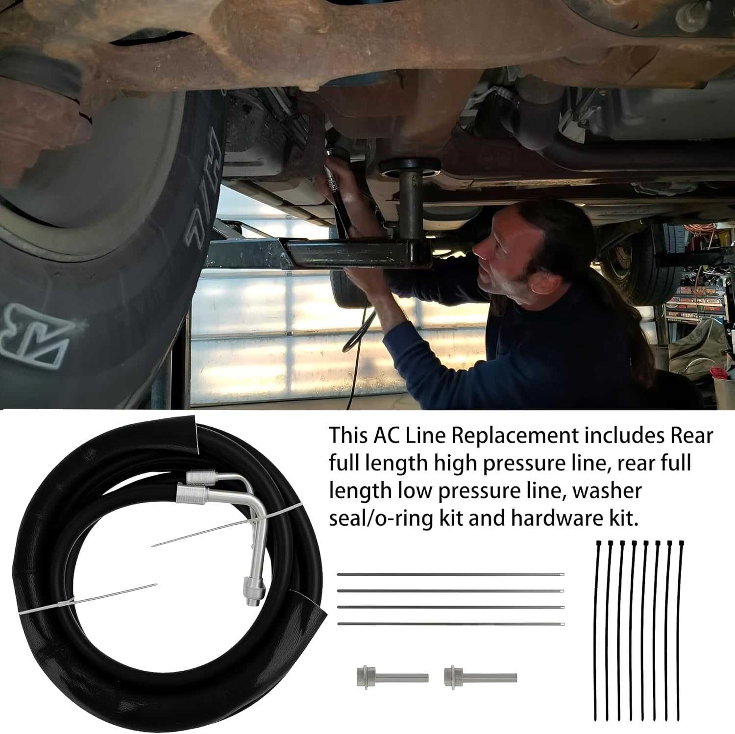 Rear A/C Line Set, AC Hoses Replacement, Black Plastic, 33.1 x 11.81 Inches, Compatible With GMC Yukon, Escalade, Chevy Tahoe 2015-2020, Includes Radiator Top Hose With Thermostat