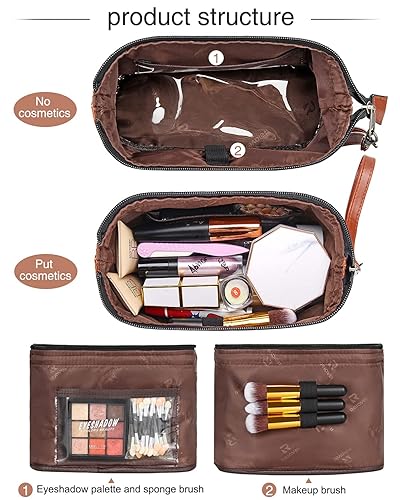 Miniatura 3 de Relavel Bolsa de maquillaje pequeña de viaje para mujeres, bolsa de brochas de maquillaje, portátil, de 2 capas, gran capacidad, organizador de