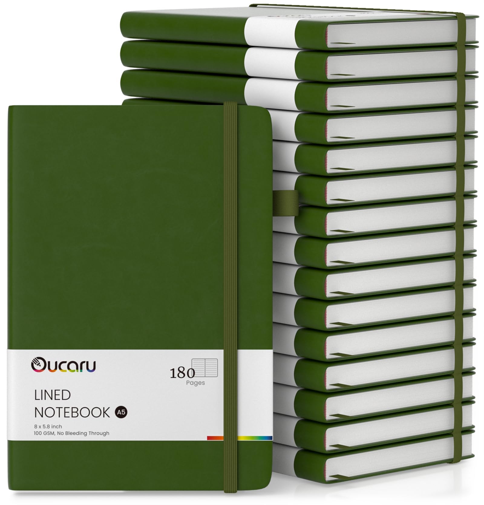 Oucaru Quaderno a righe, confezione da 16, 180 pagine, A5, per scrittura, carta spessa 100 g/m², piccoli quaderni quotidiani per donne, uomini, lavoro, scuola, viaggi