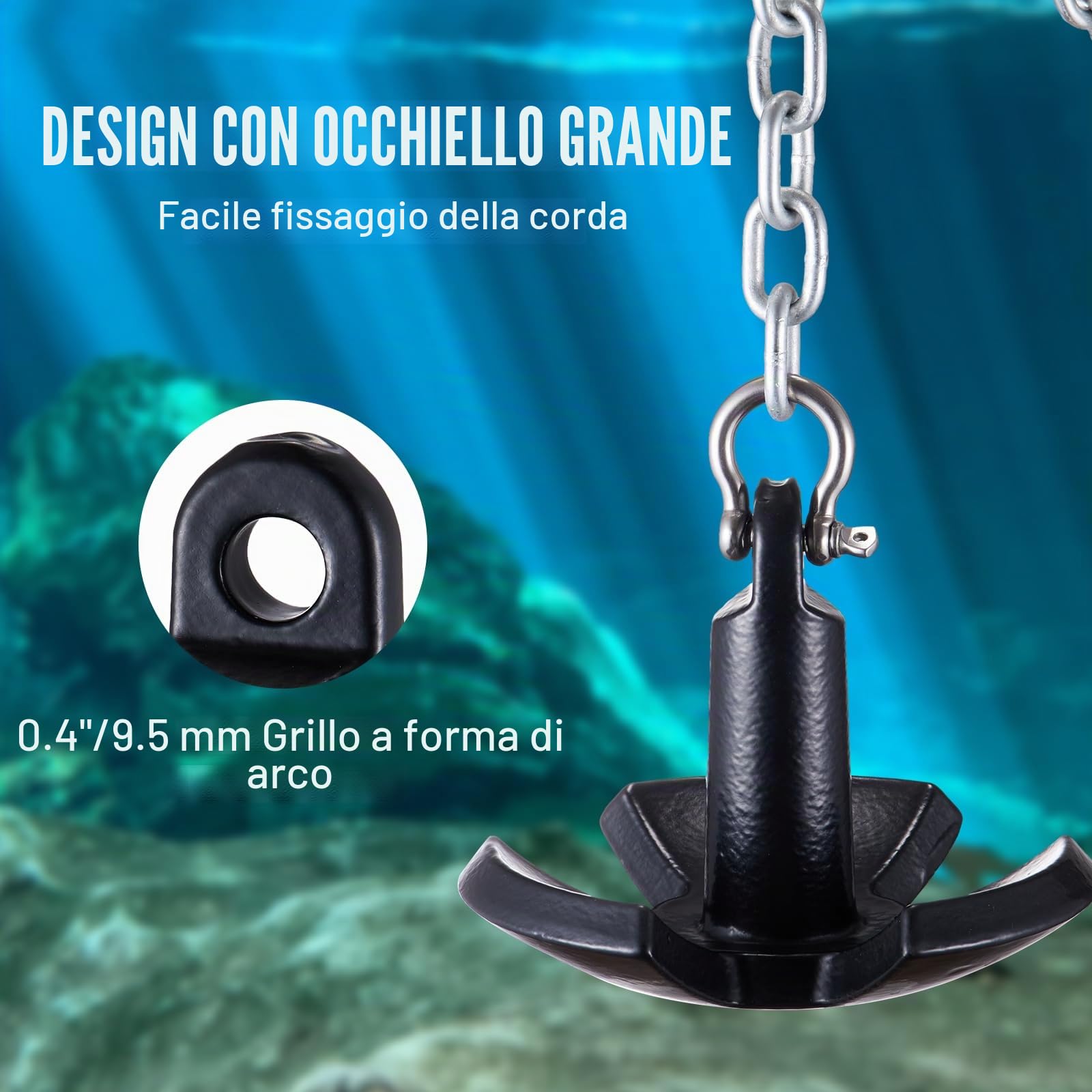 VEVOR Ancora per Barca in Ghisa con Rivestimento in Vinile Nero e Grillo da 5,4 kg, Ancora a Fungo di Grado Marino per Barche Fino a 3,05 m, Eccellente Tenuta in Fiumi e Laghi
