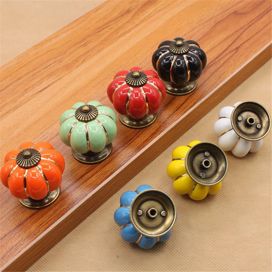 Pumpkin Shaped Ceramic Door Knob Dresser Kitchen Cabinet Cupboard Drawer Pulls Handles 10 Pack,Black - Image 4