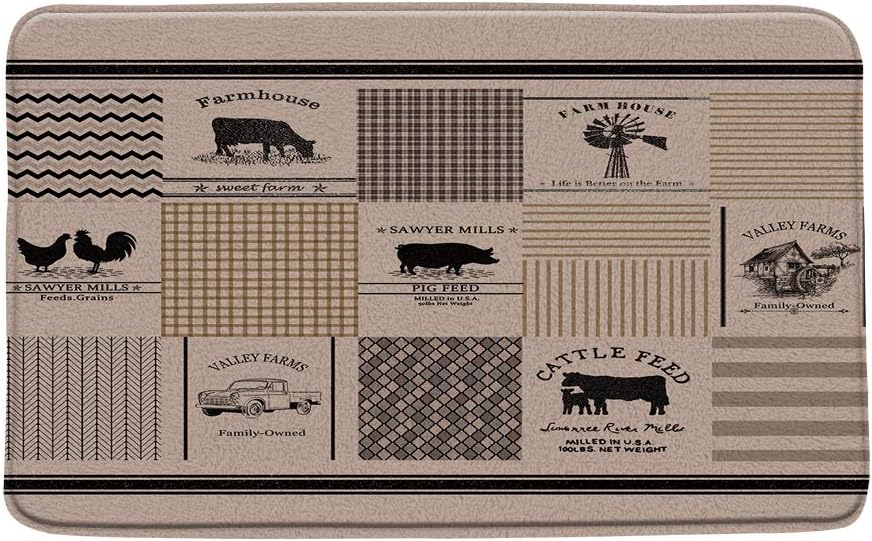 Farmhouse Bath Mat Sawyer Mills Farm Animal Cow Pig Rooster Windmill