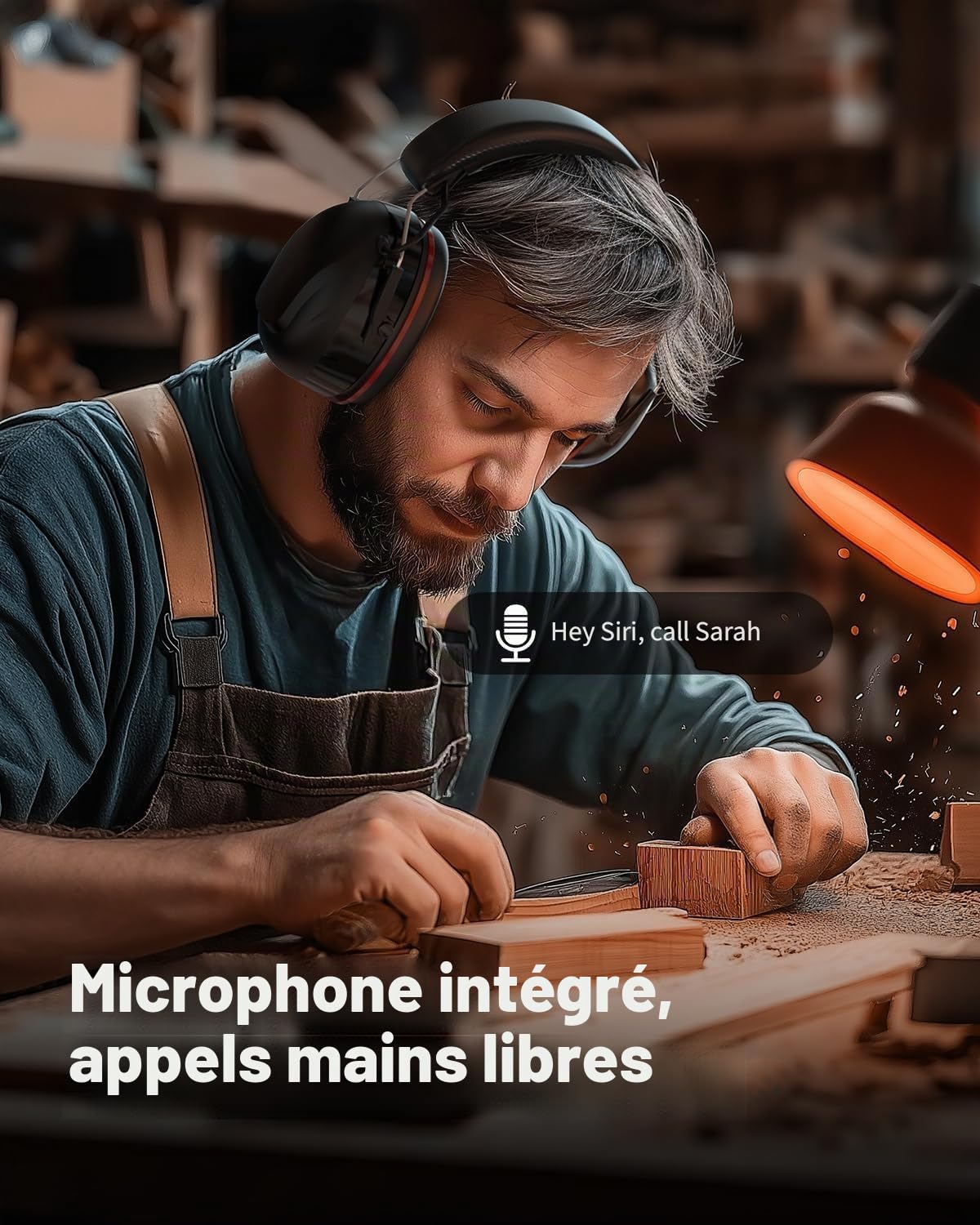 Doohoeek Casque de protection auditive Bluetooth 5.4 avec batterie rechargeable de 1200 mAh, 120 heures d'autonomie, 30 dB SNR, cache-oreilles avec réduction du bruit pour tondre, travail du bois