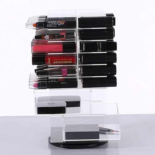 Miniatura 3 de Mooca Organizador de maquillaje giratorio de acrílico, torre de almacenamiento de cosméticos de escritorio, con 72 soportes para lápiz labial con 2