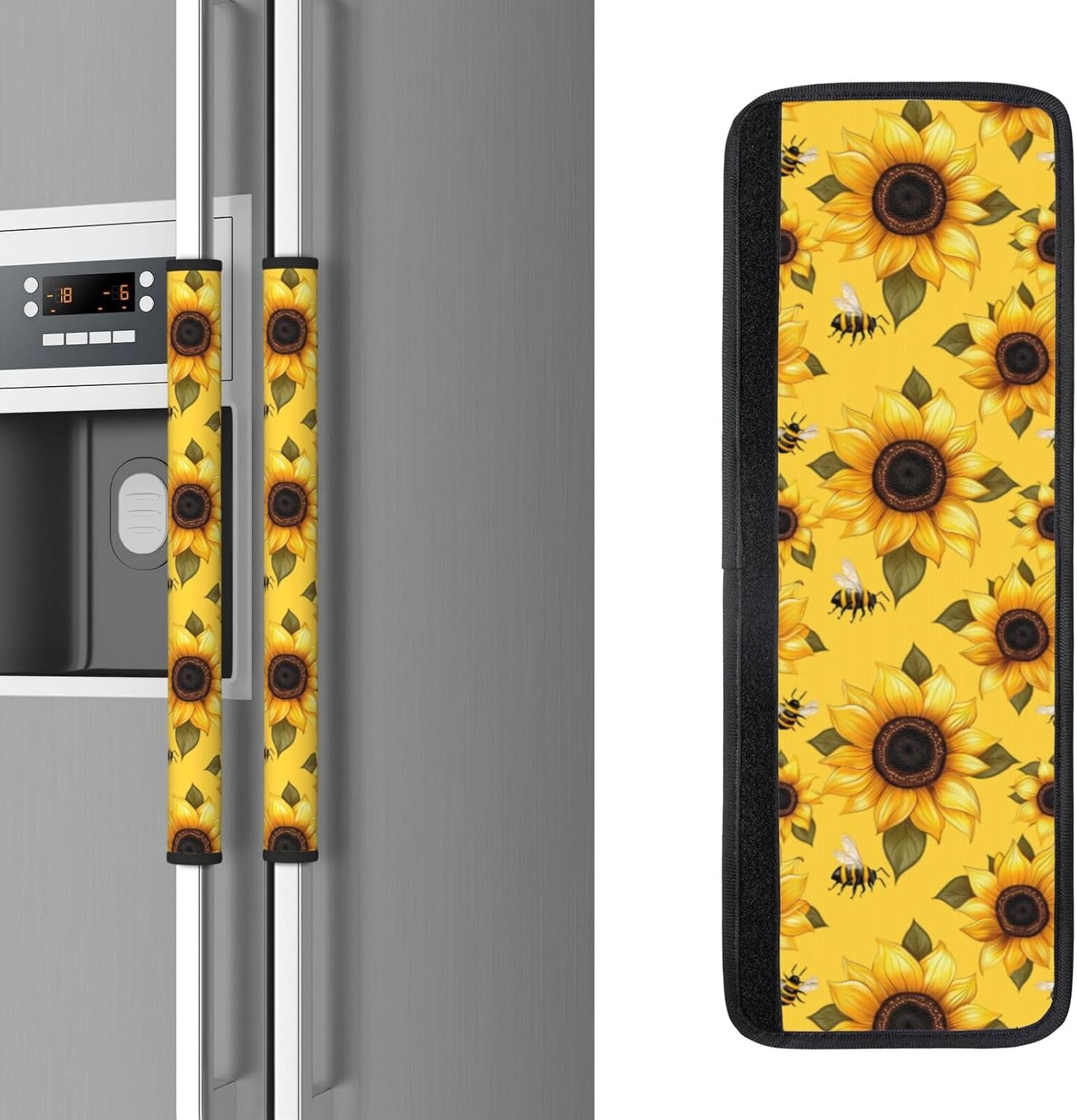 Sunflower Cartoon Bee Refrigerator Door Handle Covers Kitchen Appliances Gloves for Microwave Dishwasher Fridge Door Cloth Protector Covers