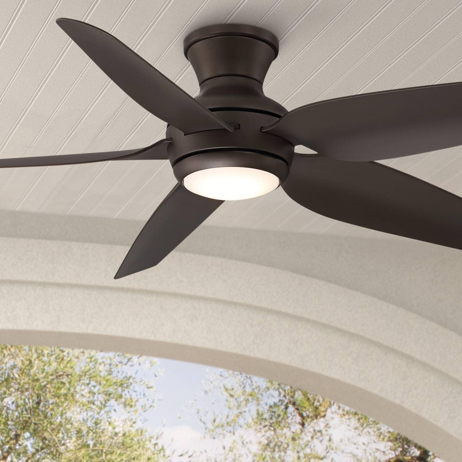 Casa Vieja 52" Del Diego Modern Industrial Hugger Indoor Outdoor Ceiling Fan with LED Light Remote Control Bronze Brown Damp Rated for Patio Exterior House Home Porch Gazebo Garage Barn