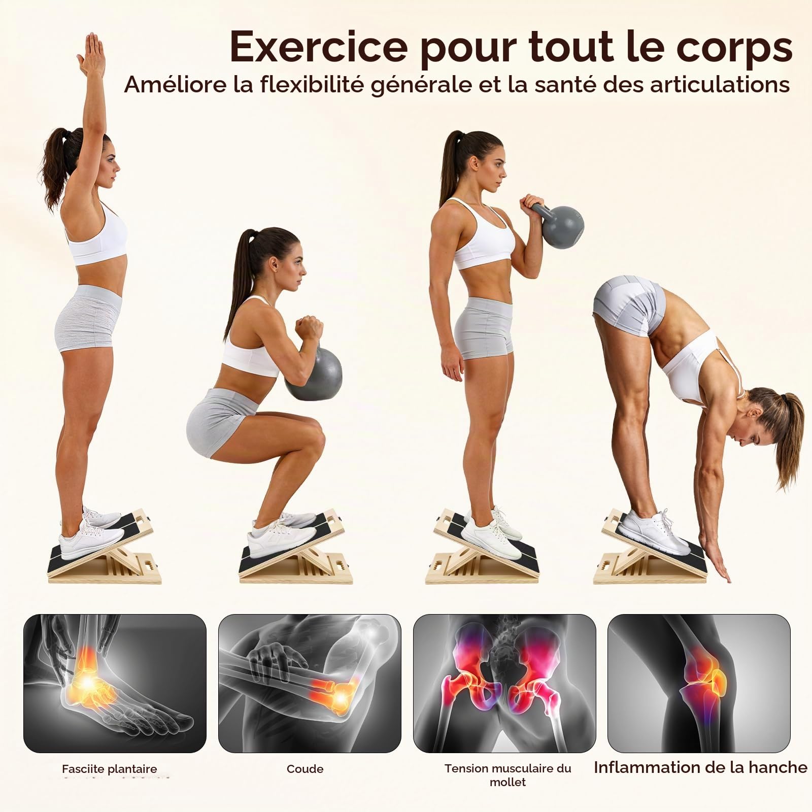 Planche Inclinée, Slant Board en Bois avec 5 Angles Réglables, Plan Incliné pour étirement des Mollets, équipement de Fitness Portable pour Exercice, Squats, Étirer Les Mollets