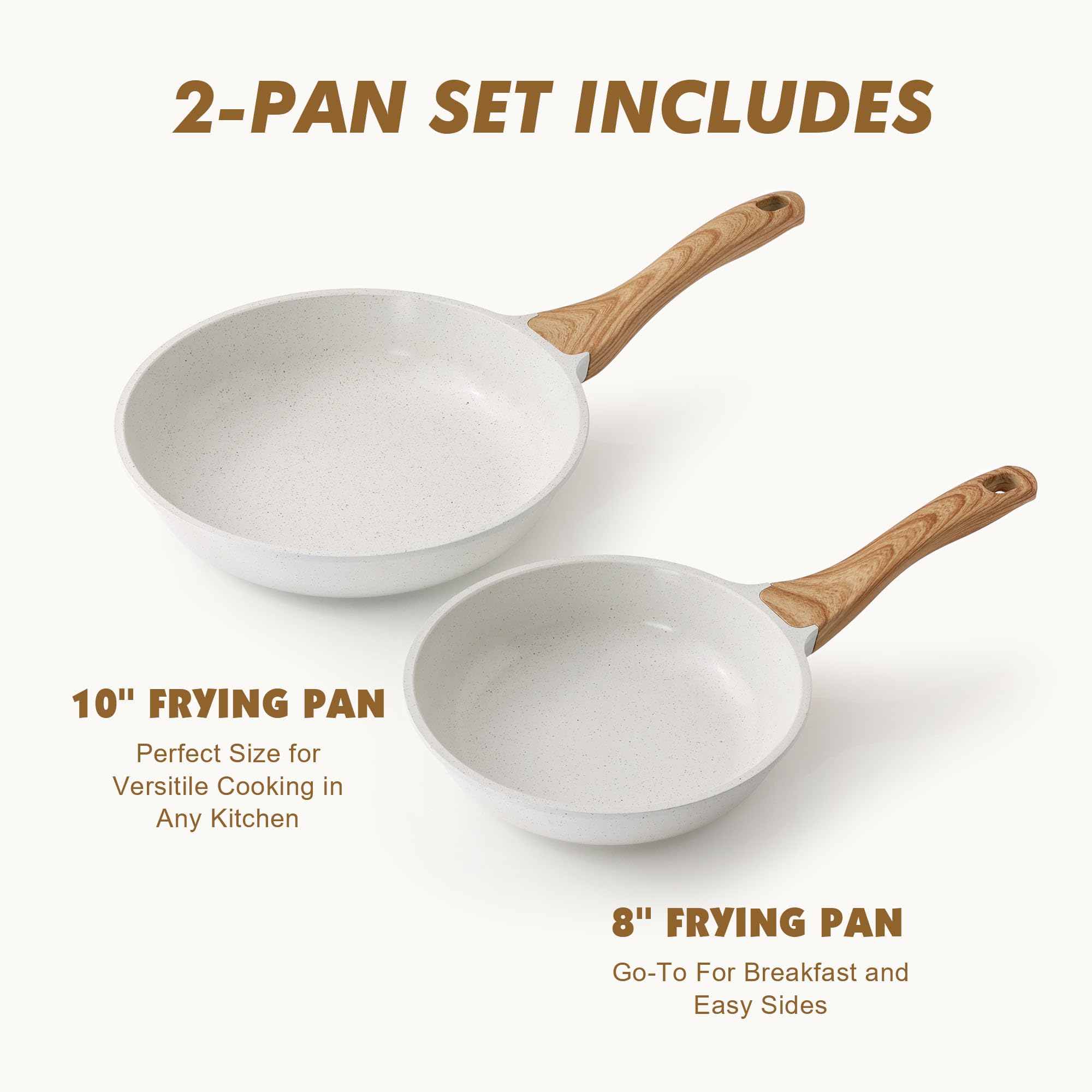 SENSARTE Padella antiaderente con rivestimento in ceramica bianca, padelle per omelette, pentole sane da chef, senza PTFE e PFAS (20 + 25 cm)