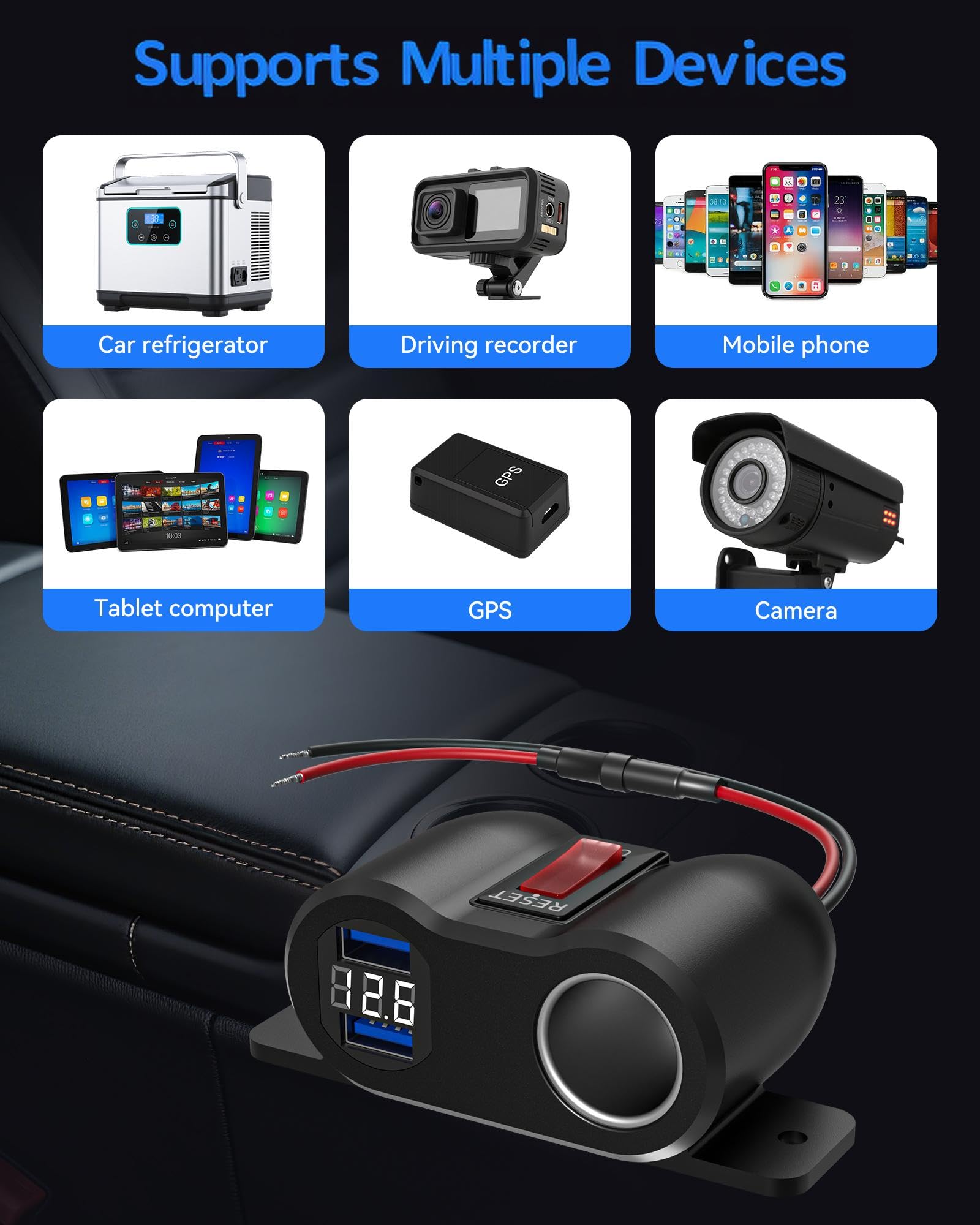 12 V 36 W QC3.0 wtyczka ładowarki USB, 120 W, rozdzielacz gniazda zasilania ładowarka samochodowa szybkie ładowanie z diodą LED do samochodów 12V/24 V łodzi kempingowych