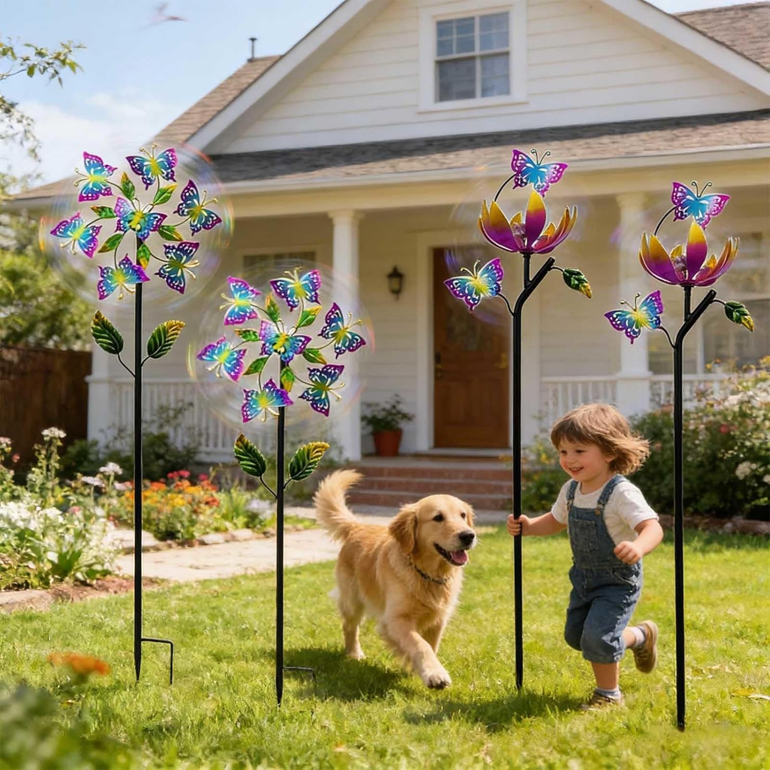 Wind Spinners, 46 inch/117cm Garden Whirligig Spinners 360° Metal Windmill, Windspinners for Outdoor Patio Lawn Yard and Garden Decor,A+B（4Packs）