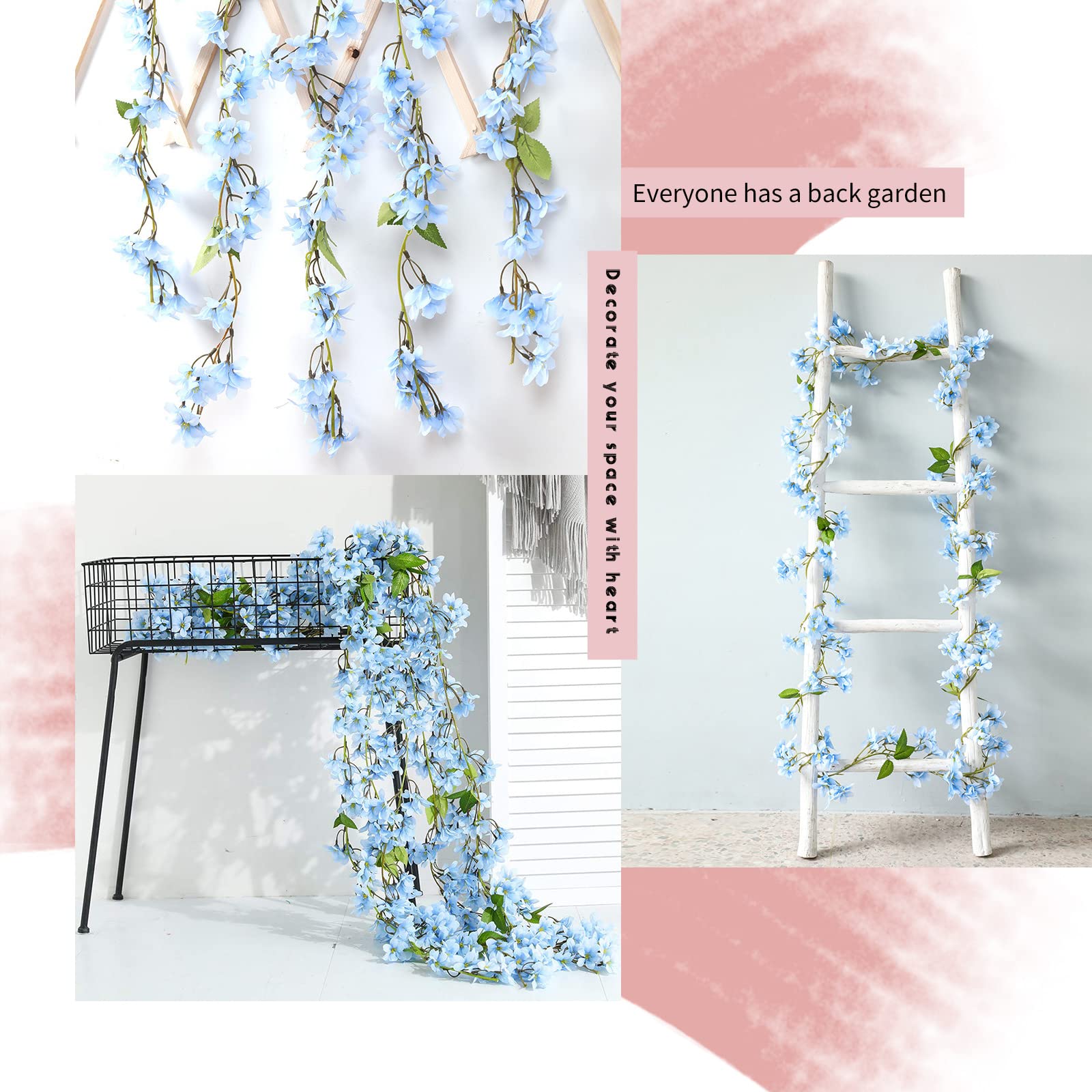 NCOALE 2 Pcs Cherry Blossom Artificial Flowers, Artificial Plant Rattan 5.7FT Hanging Vine Artificial Flower Garland - Image 3