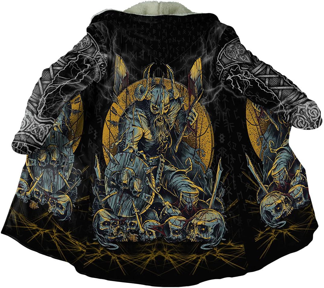 Odin Winter Cloak Mid-Length Faux Cashmere Hooded Jackets for Men Women Cosplay Costumes Norse Gifts