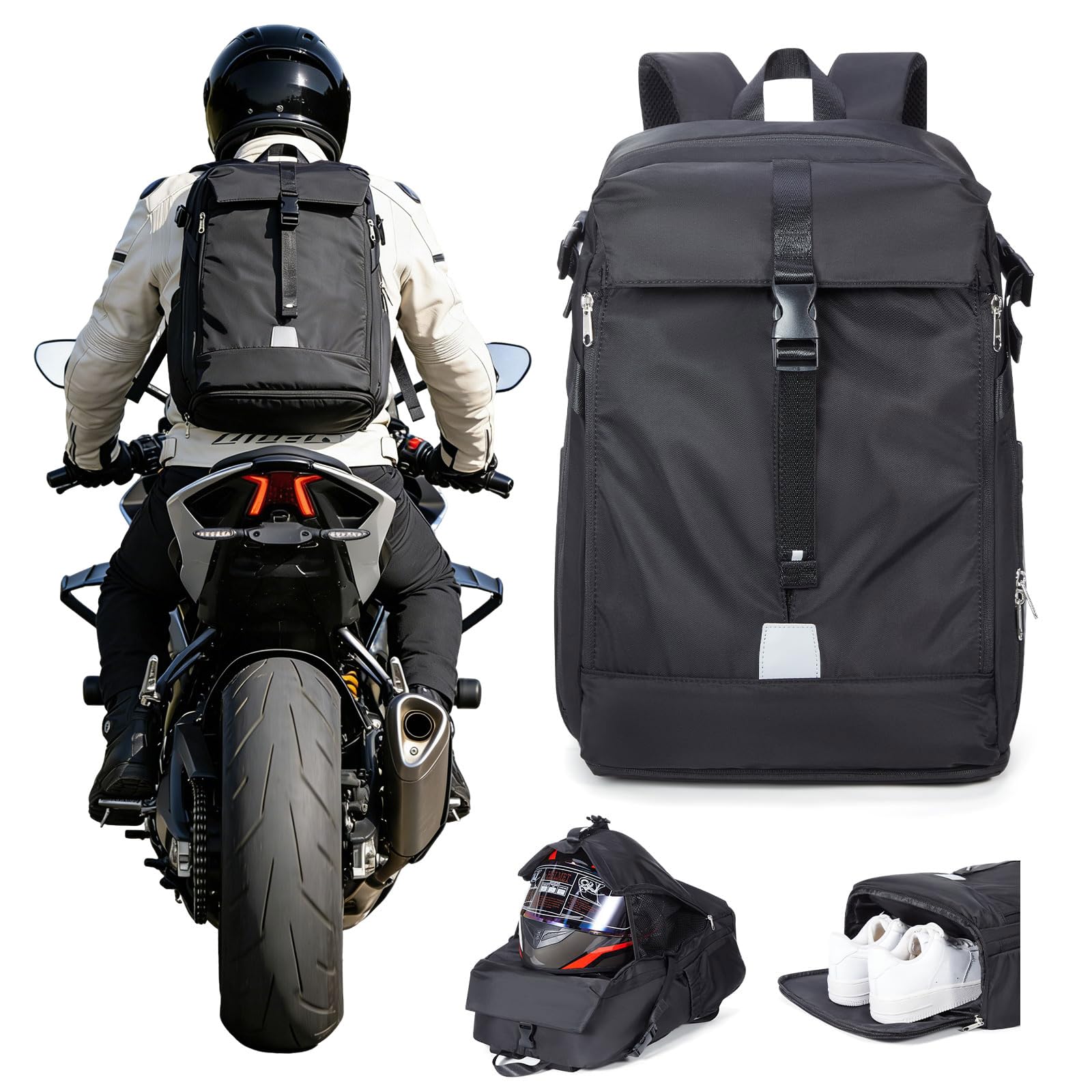 Sac à dos pour casque de moto noir SEAFEW grand format étanche - 8