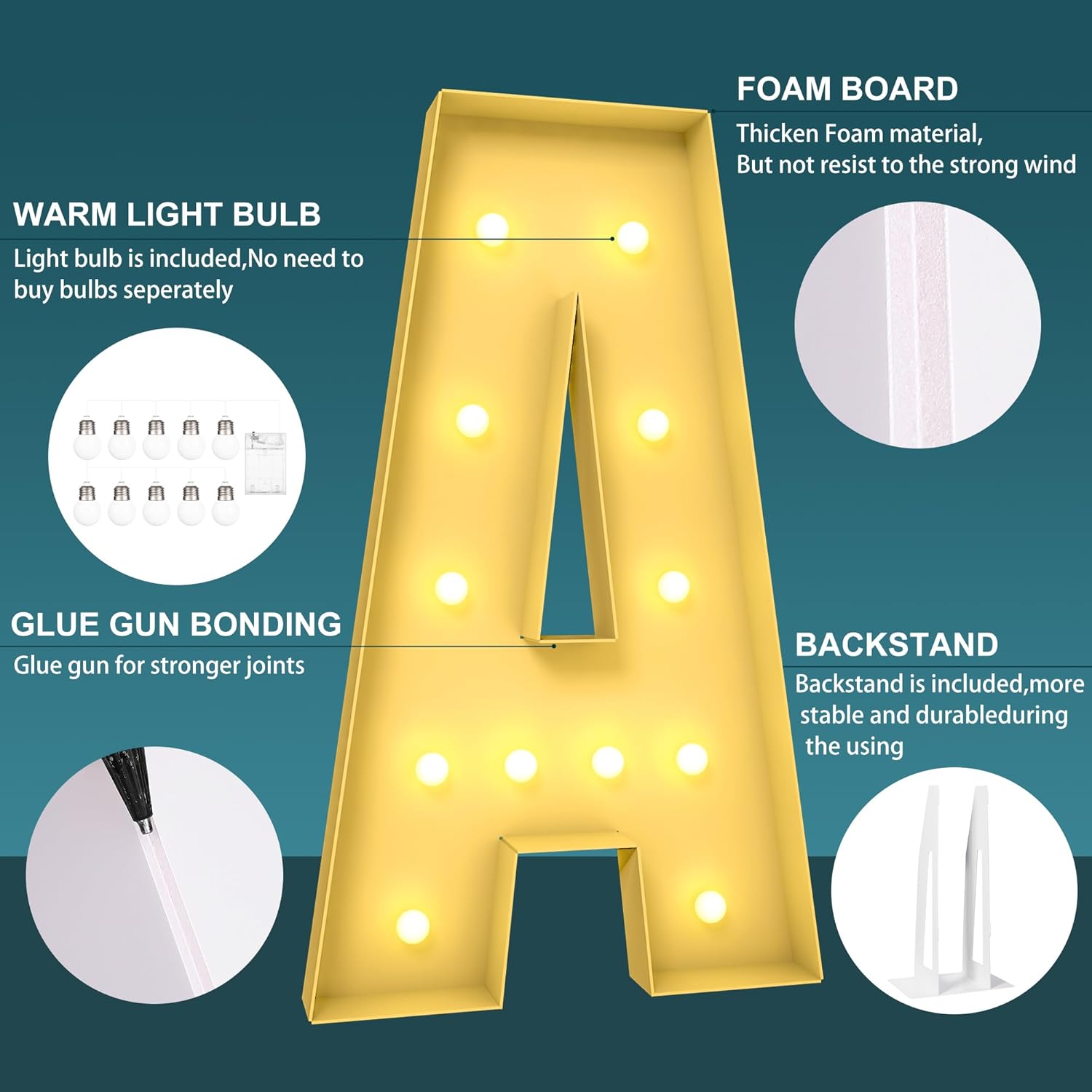 4FT Large Marquee Light Up Letters Numbers Giant Mosaic Balloon Frame,Wedding Backdrop Decoration Anniversary Decoration Foam Board (4FT,J)