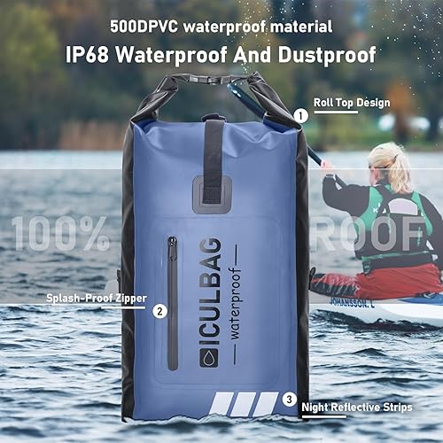 Miniatura 2 de Mochila impermeable para mujeres y hombres, bolsas secas Waterprof para kayak, canotaje, viajes, senderismo, camping, bolsa seca 20L